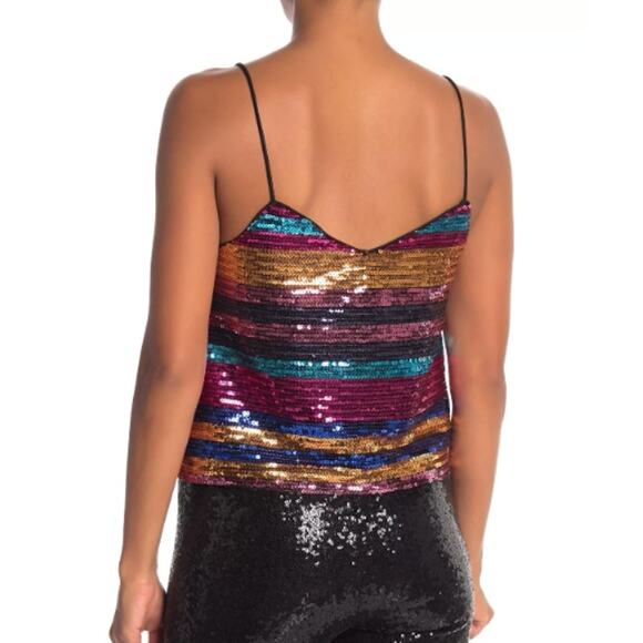 WAYF  Sequin Cami Tank Top Spaghetti Strap Fuchsia Stripe Women's Small - Picture 2 of 6